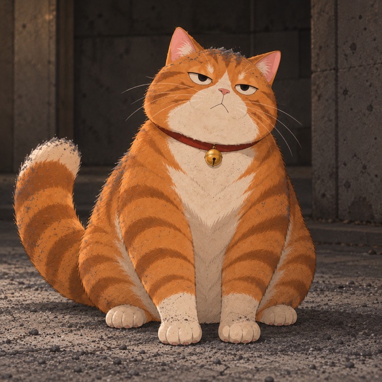 鈴の首輪をつけた茶トラの猫